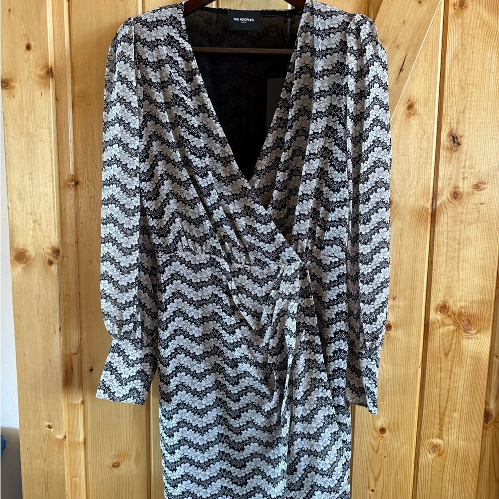 The Kooples Black and White Long Sleeve Dress sz LARGE